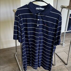 Criquet Navy and White Striped Polo Shirt